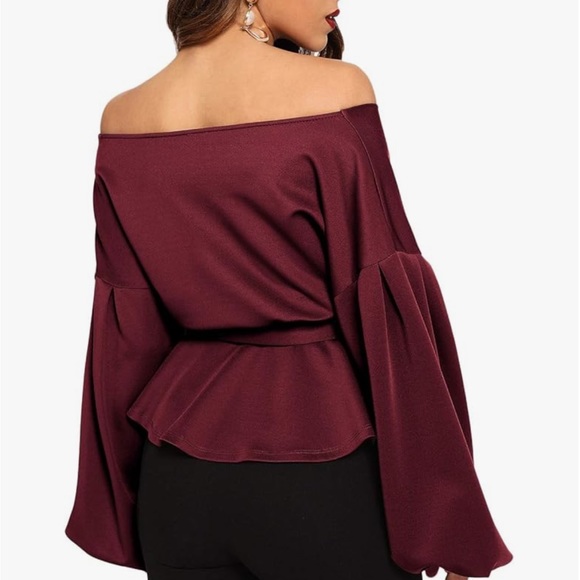 White Long Sleeve Bishop Sleeve Tie Waist Wrap Top/Blouse - Picture 7 of 11